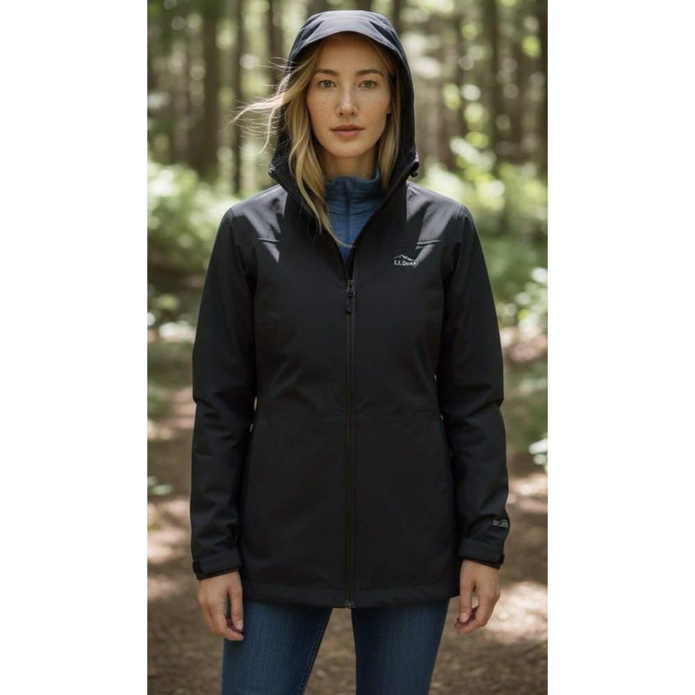 LL Bean Waterproof PrimaLoft Jacket LP Black Utility Hiking Packaway Hoodie
